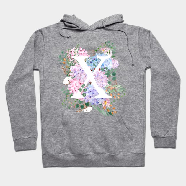 botanical monogram alphabet X hydrangea flowers Hoodie by colorandcolor